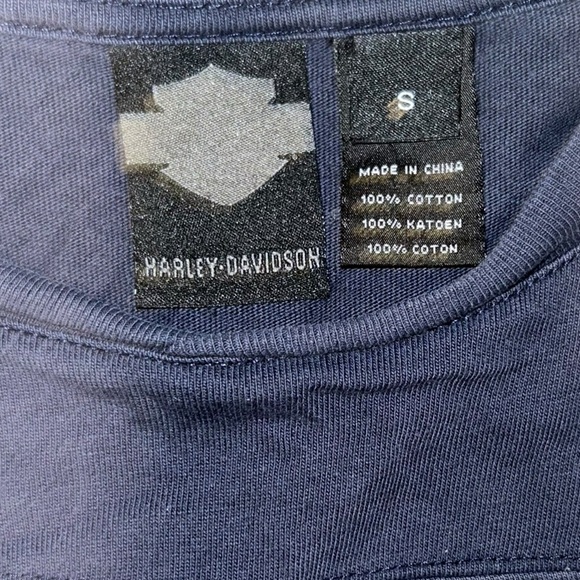 Harley-Davidson Long Sleeve Shirt Small Navy Graphic Skull Print Striped Arms - Picture 3 of 5